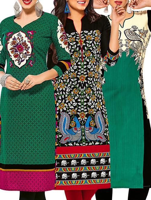 multicolored cotton unstitched kurta (set of 3) - 12571098 - Very Small Image - 1