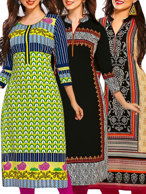 multicolored cotton unstitched kurta (set of 3) - 12571195 - Very Small Image - 1