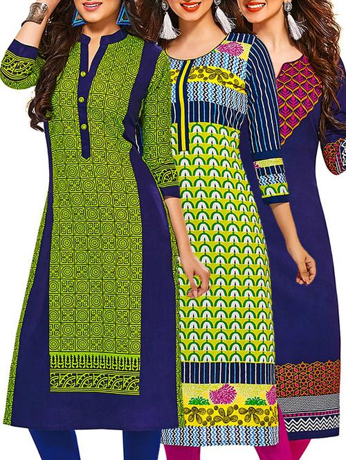 multicolored cotton unstitched kurta (set of 3) - 12571222 - Very Small Image - 1