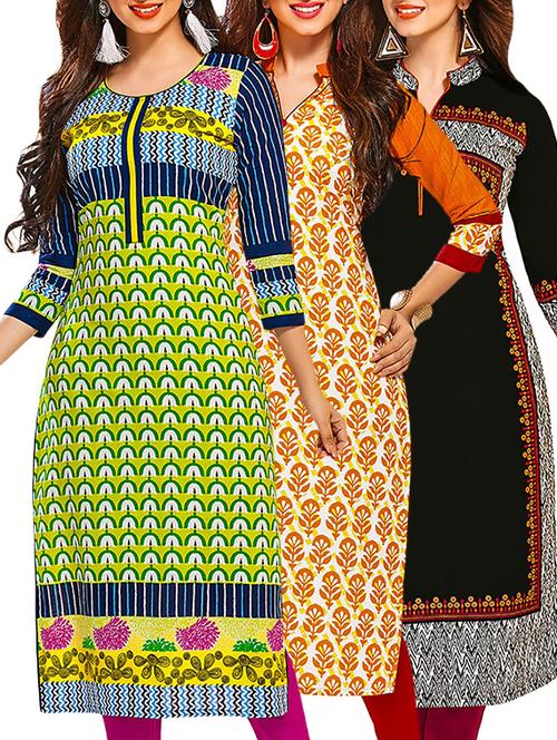 multicolored cotton unstitched kurta (set of 3) - 12571244 - Very Small Image - 1