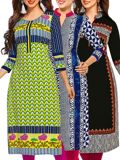 multicolored cotton printed unstitched kurta (set of 3) - 12571245 - Very Small Image - 1