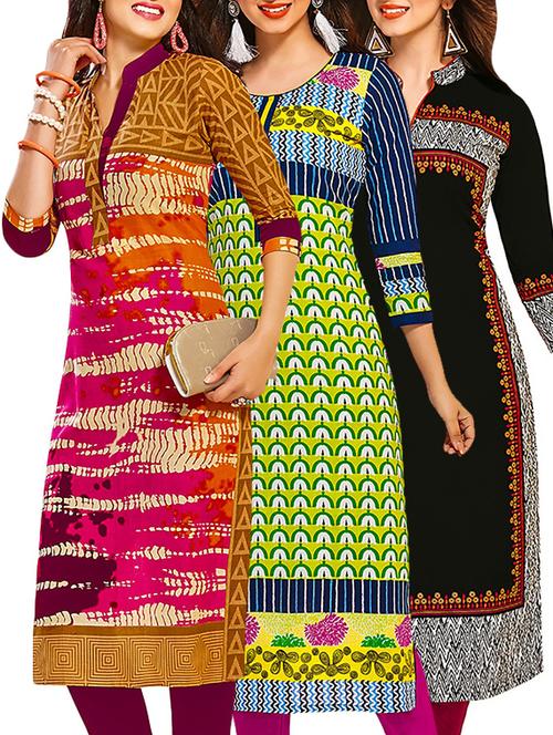 multicolored cotton unstitched kurta (set of 3) - 12571250 - Very Small Image - 1