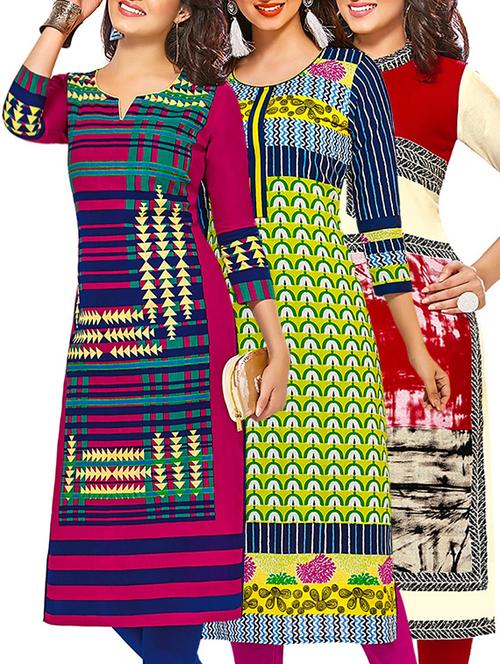 multicolored cotton unstitched kurta (set of 3) - 12571335 - Very Small Image - 1