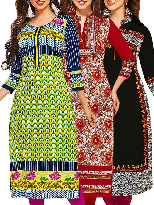 multicolored cotton printed unstitched kurta (set of 3) - 12571348 - Very Small Image - 1