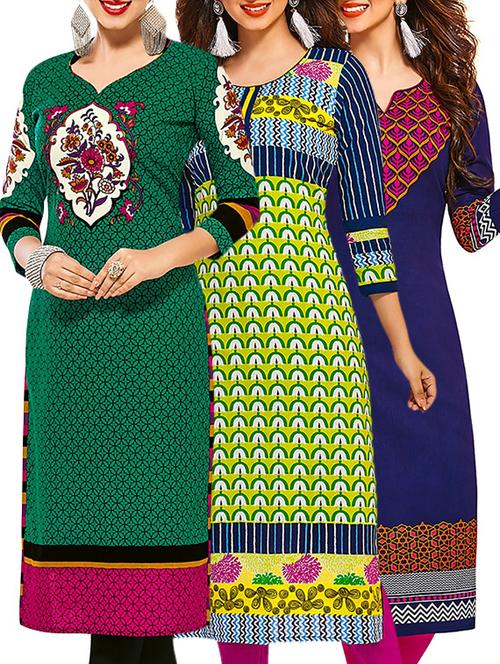 multicolored cotton unstitched kurta (set of 3) - 12571376 - Very Small Image - 1