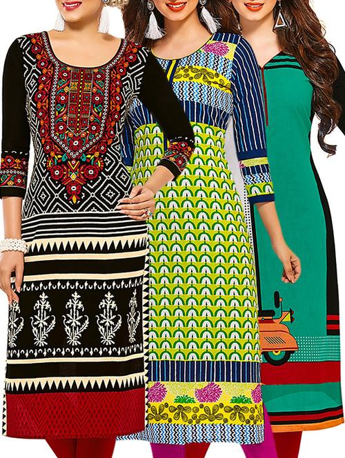 multicolored cotton unstitched kurta (set of 3) - 12571431 - Very Small Image - 1