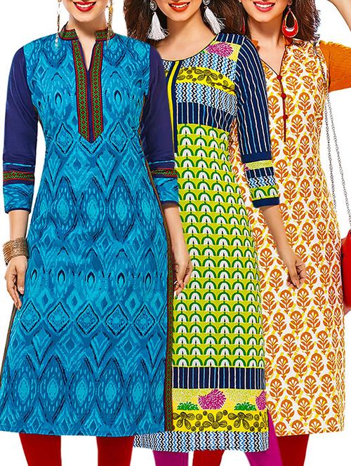 multicolored cotton unstitched kurta (set of 3) - 12571457 - Very Small Image - 1