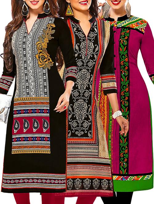 multicolored cotton unstitched kurta (set of 3) - 12571565 - Very Small Image - 1