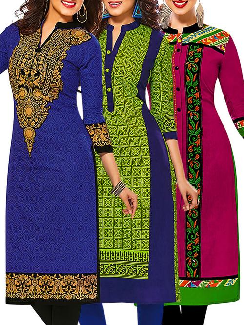 multicolored cotton unstitched kurta (set of 3) - 12571574 - Very Small Image - 1