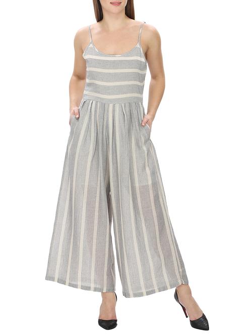 grey striped cotton full leg jumpsuit - 12575454 - Very Small Image - 1