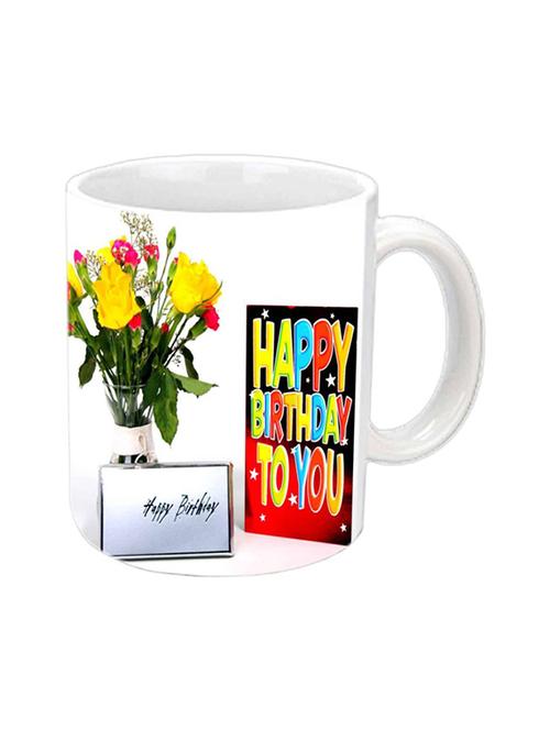 happy birthday with flowers multicolor mug - 12575919 - Very Small Image - 1