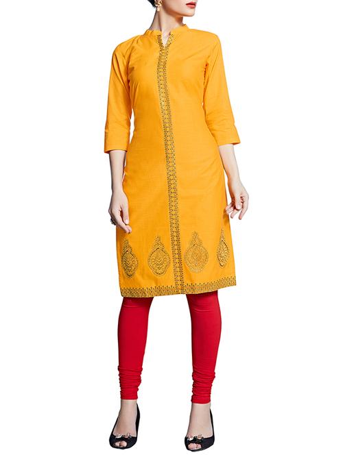 yellow cotton aline kurta - 12576498 - Very Small Image - 1