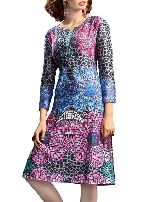 multicolored crepe a-line kurta - 12576516 - Very Small Image - 1