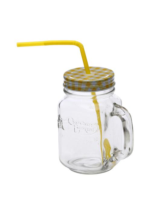 baverage glass jar with colouful cap and straw - 12577091 - Very Small Image - 1