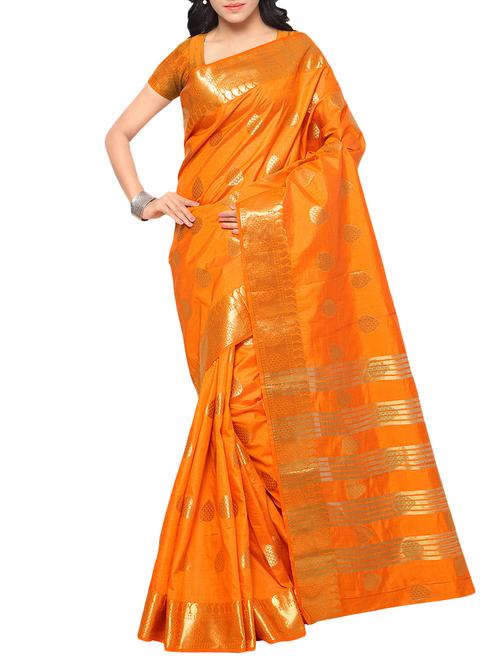 orange silk banarasi saree with blouse - 12578116 - Very Small Image - 1