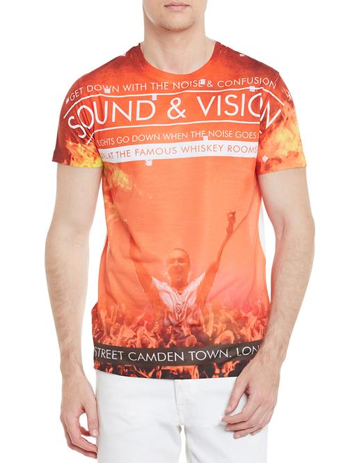 orange graphic print polyester t-shirt - 12579611 - Very Small Image - 1