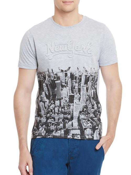 grey cotton front print t-shirt - 12579676 - Very Small Image - 1
