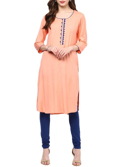 peach rayon long kurta kurta - 12584271 - Very Small Image - 1