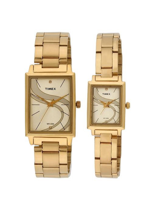 timex analogue gold dial pair watch - tw00pr192 - 12584455 - Very Small Image - 1