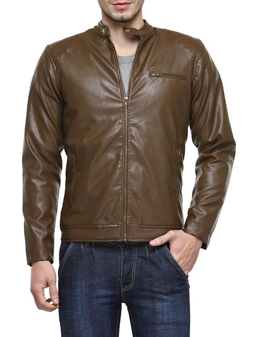 brown faux leather casual jacket - 12589051 - Very Small Image - 1
