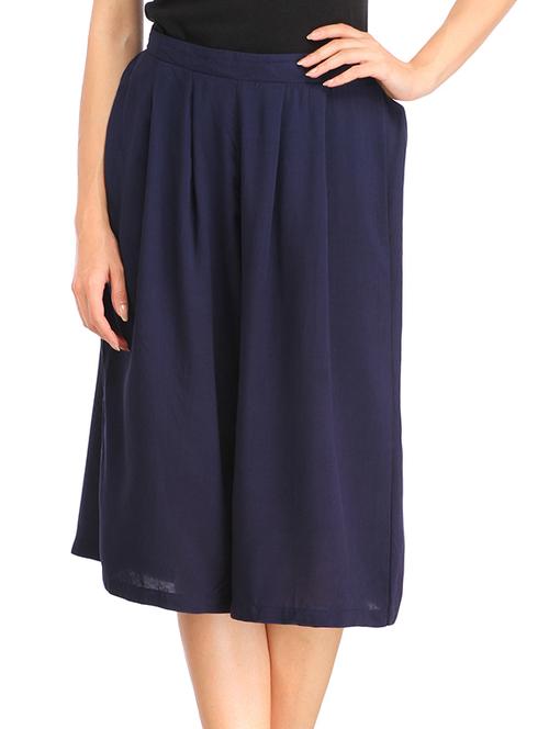 solid navy blue rayon culottes - 12589093 - Very Small Image - 1