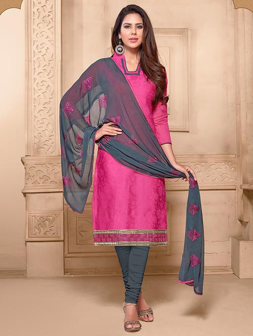 pink cotton blend churidaar dress material - 12589624 - Very Small Image - 1