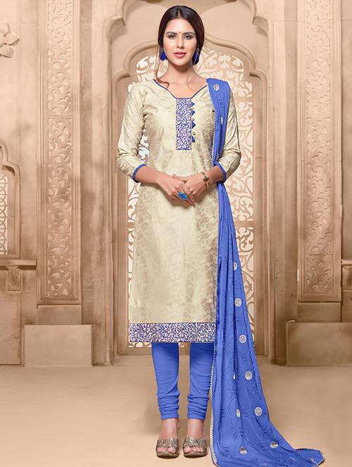 beige cotton blend churidaar dress material - 12589626 - Very Small Image - 1