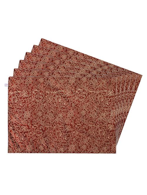 rust printed reversible placemats for dining table - unique designs both sides - set of 6 - 12590098 - Very Small Image - 1