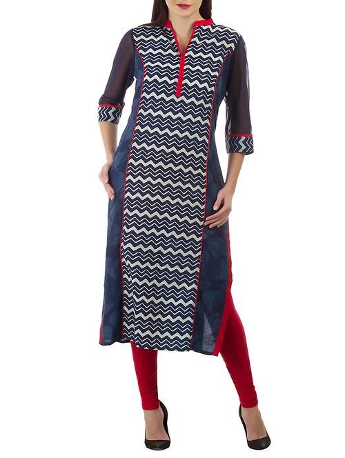 indigo cotton straight kurta - 12592932 - Very Small Image - 1