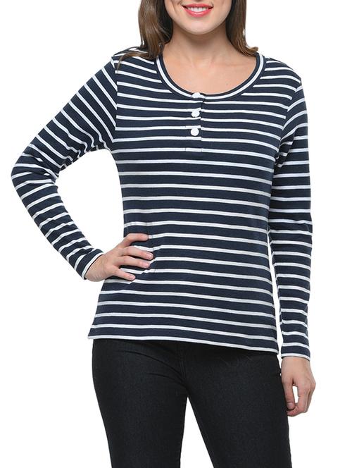 navy blue striped cotton regular top - 12594007 - Very Small Image - 1
