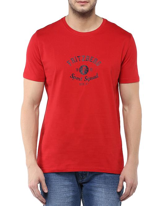 red cotton chest print tshirt - 12619251 - Very Small Image - 1