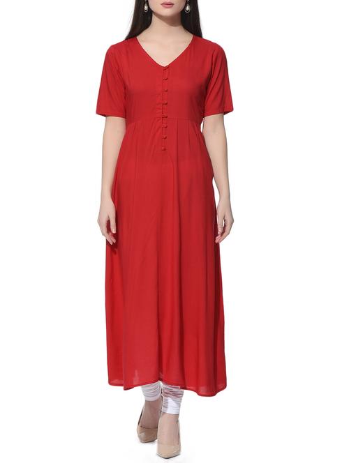 red rayon flared kurta - 12648600 - Very Small Image - 1