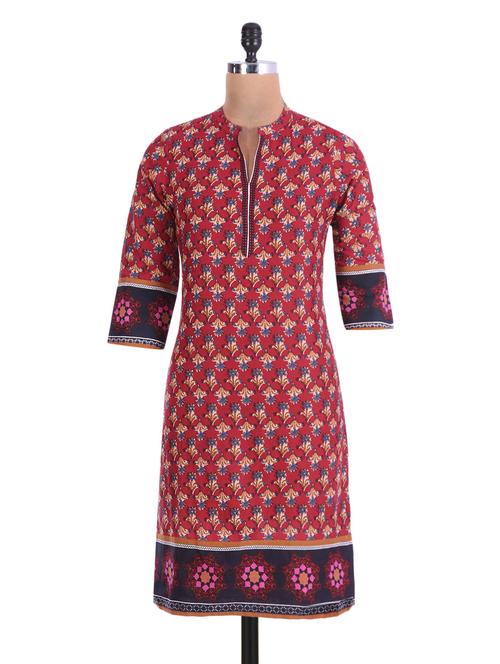 red cotton polka dots kurta - 1265069 - Very Small Image - 1