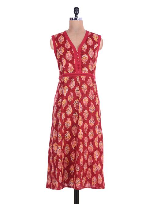 red cotton printed kurta - 1265079 - Very Small Image - 1