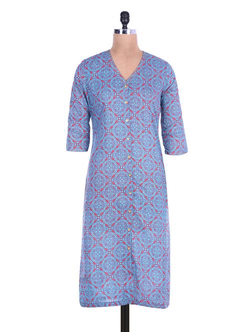 blue cotton printed kurta - 1265087 - Very Small Image - 1