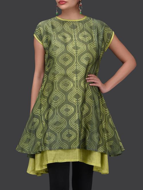 sap green chanderi silk printed tunic - 1265530 - Very Small Image - 1
