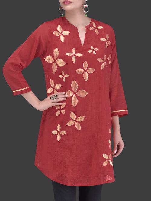 red appliqued chanderi silk tunic - 1265539 - Very Small Image - 1