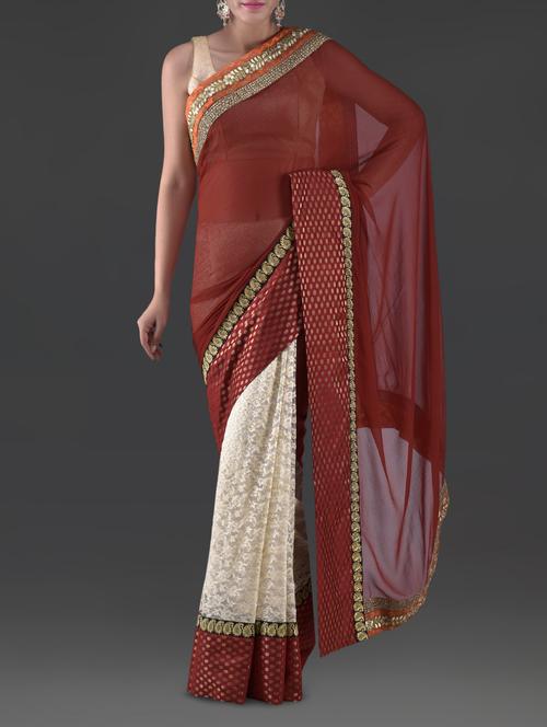 red georgette half and half saree with blouse - 1265547 - Very Small Image - 1