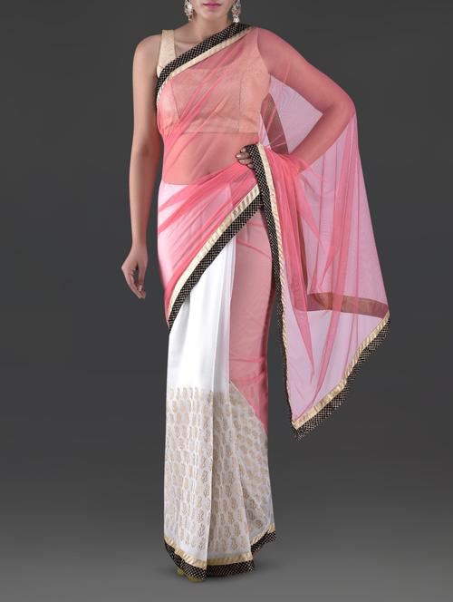 white and pink printed saree - 1265549 - Very Small Image - 1