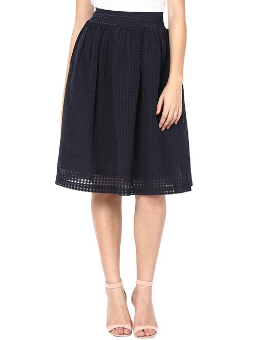 navy blue polyester flared skirt - 12691173 - Very Small Image - 1