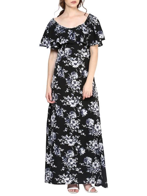 black floral printed crepe maxi dress - 12691177 - Very Small Image - 1
