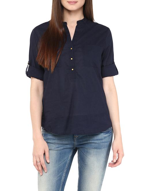 navy blue cotton regular top - 12691180 - Very Small Image - 1