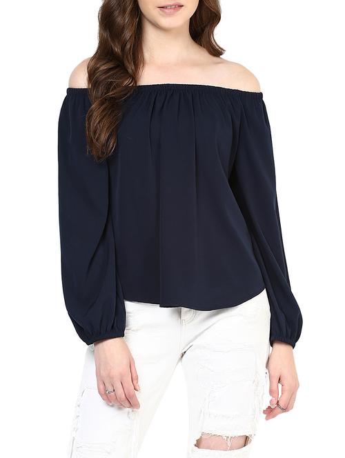 navy blue crepe regular top - 12691200 - Very Small Image - 1