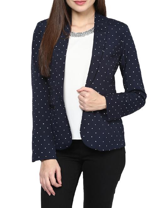 navy blue polka dots printed polyester blazer - 12691275 - Very Small Image - 1