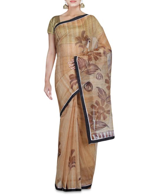 beige supernet printed sari - 1269178 - Very Small Image - 1