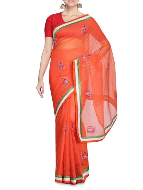 orange supernet embroidered sari - 1269196 - Very Small Image - 1