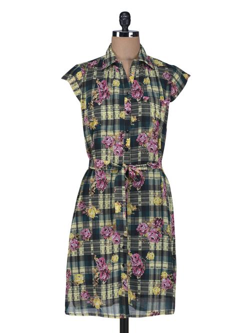 multicolour printed georgette shift dress - 1269573 - Very Small Image - 1