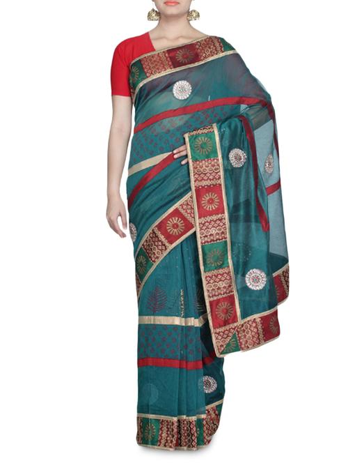 green and red net sari - 1269709 - Very Small Image - 1