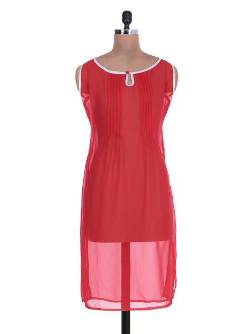 solid red sleeveless georgette kurta - 1270900 - Very Small Image - 1
