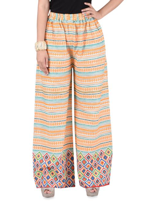 orange cotton printed palazzo - 1274017 - Very Small Image - 1